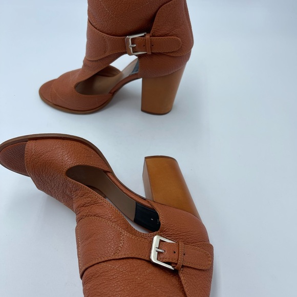 $900 Laurence Dacade Brown Cognac Cutout Leather Buckle Wooden Sandals Heels 41 - Picture 5 of 10